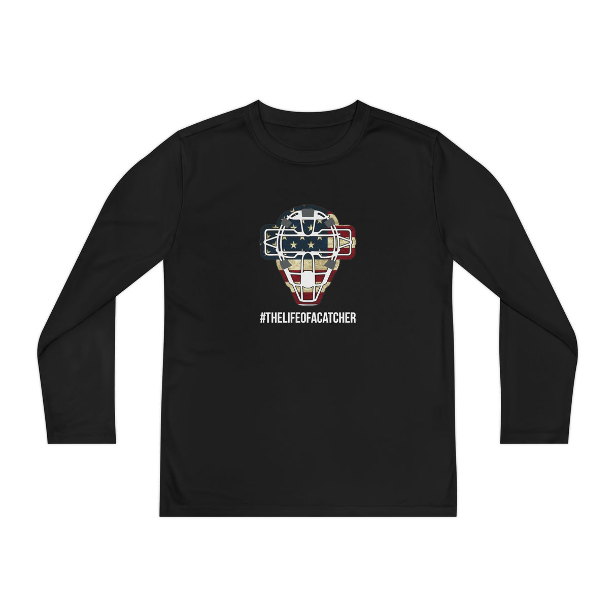 American Flag Mask Youth Long Sleeve T-Shirt - Black