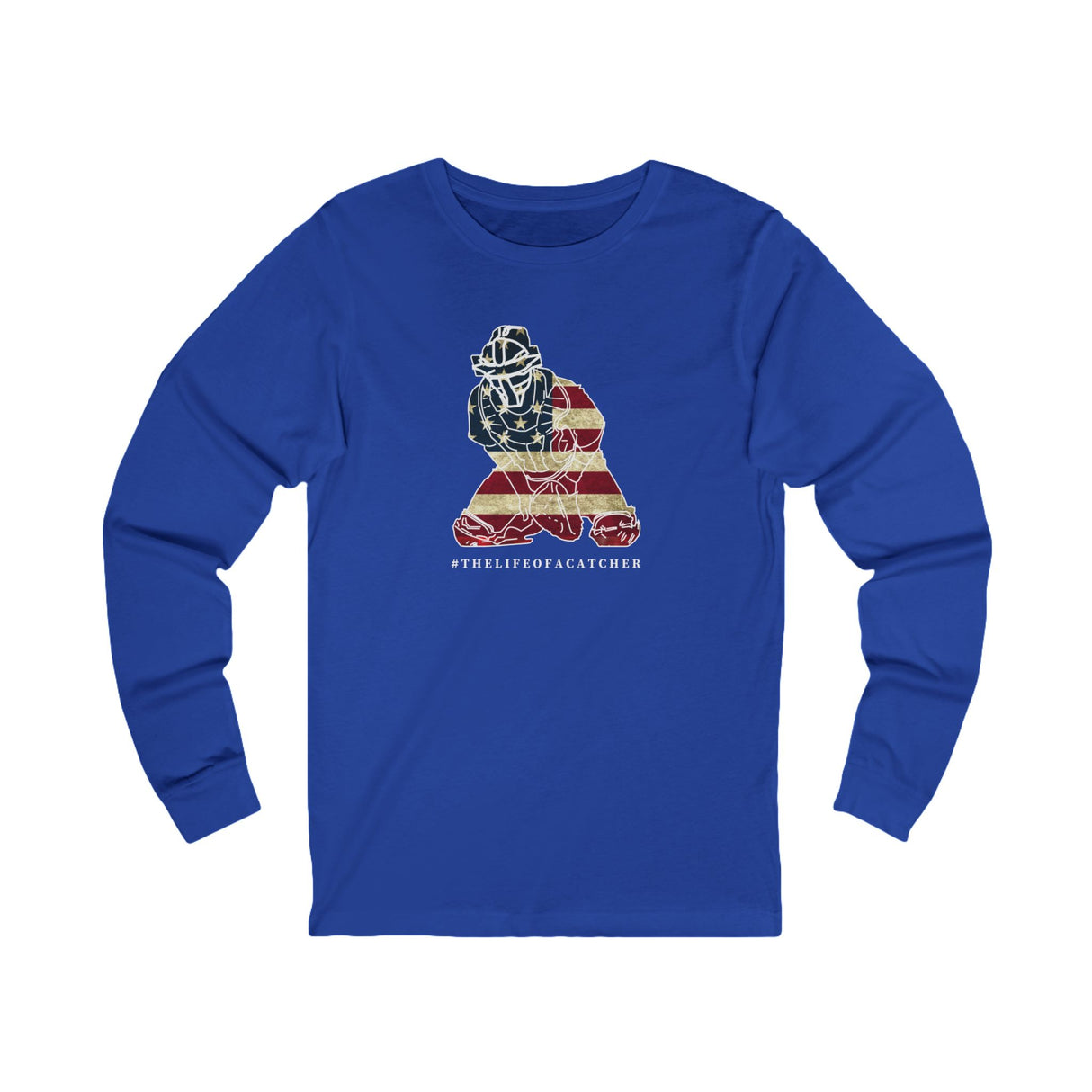 American Flag Catcher Unisex Jersey Long Sleeve Tee - Royal