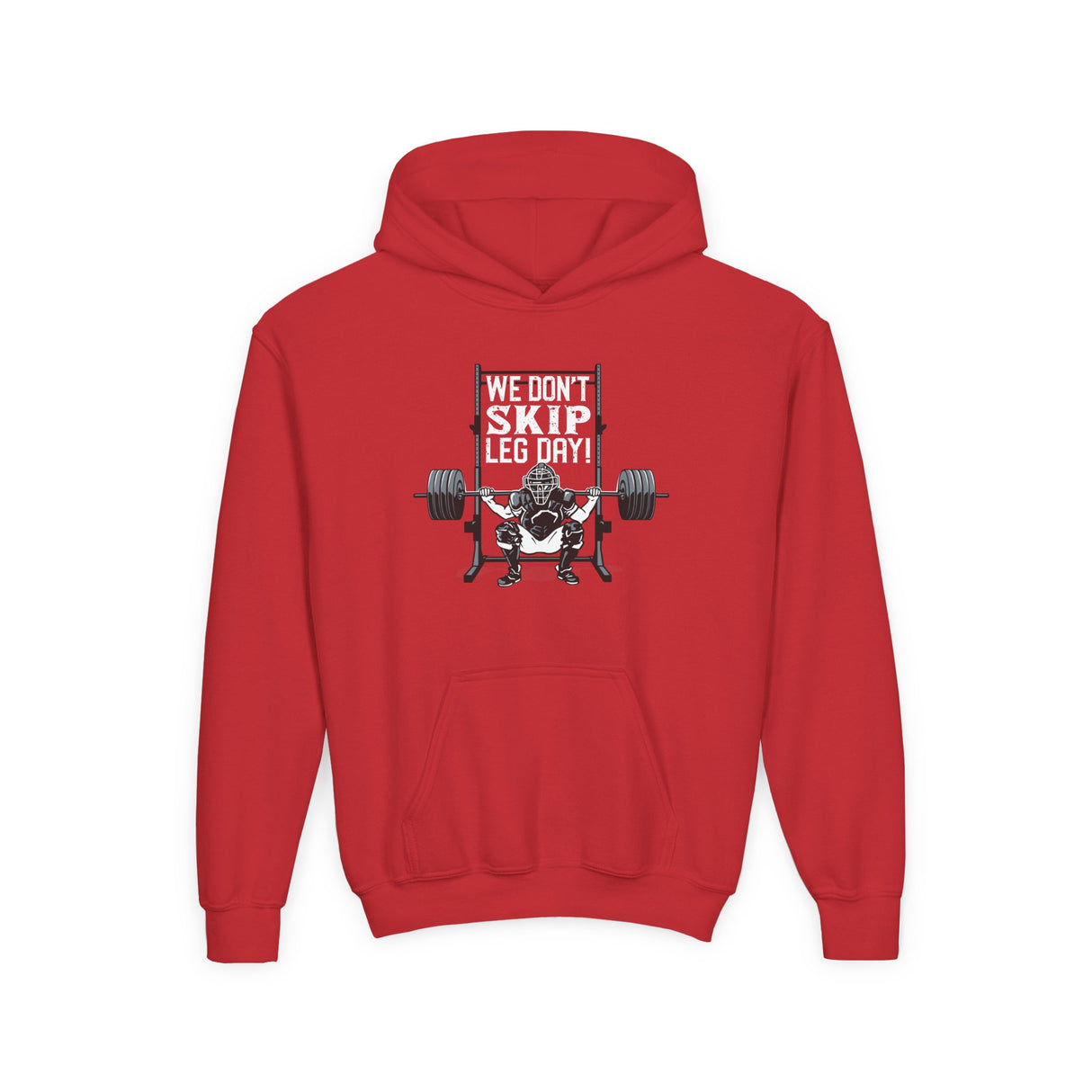 We Don't Skip Leg Day Youth Hoodie Red