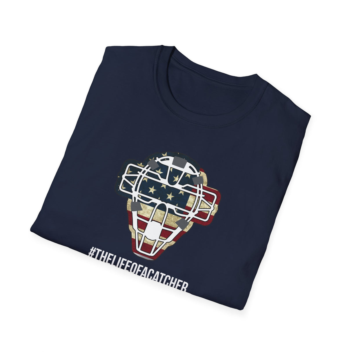 American Flag Mask Unisex T-Shirt - Navy Front Folded