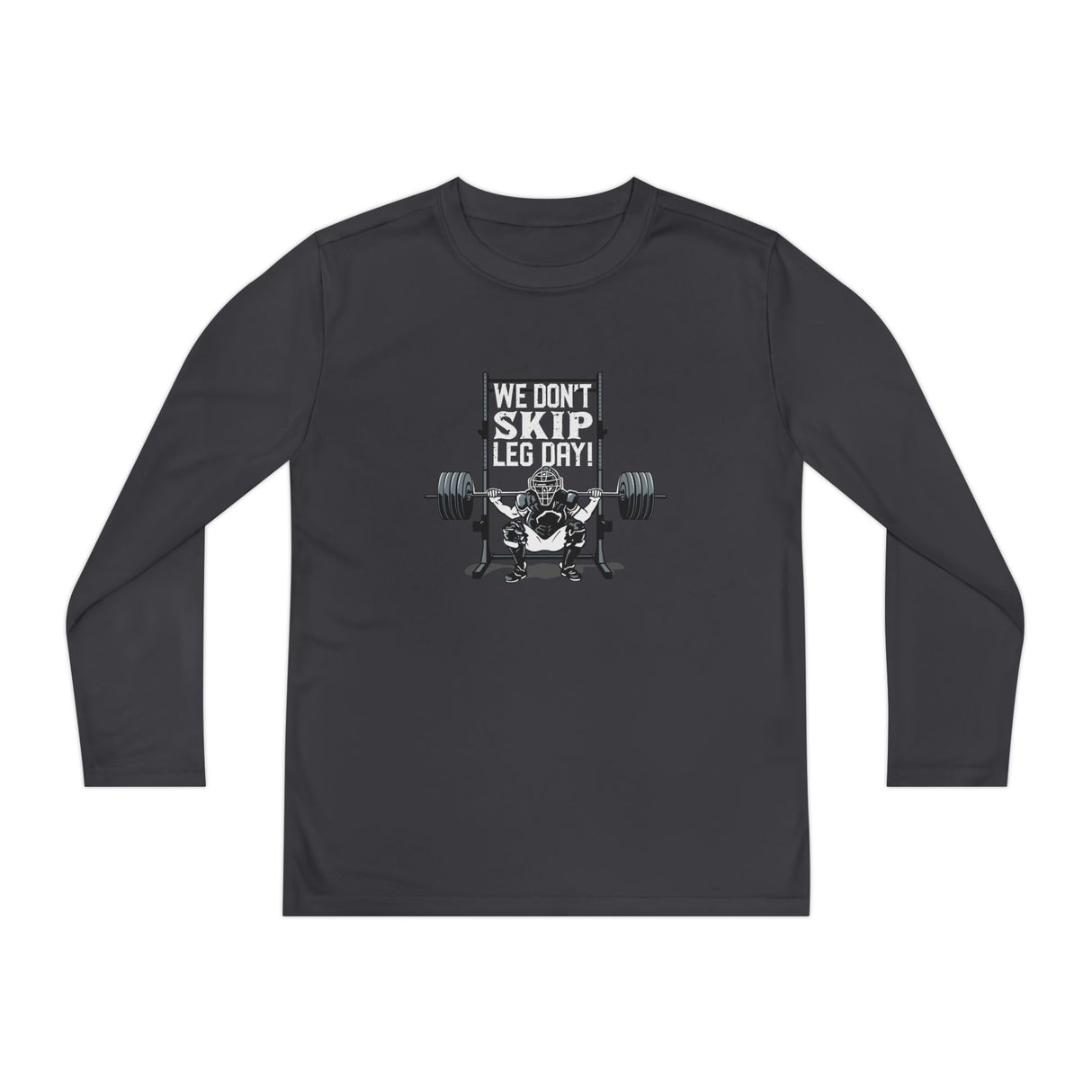 We Don't Skip Leg Day Youth Long Sleeve T-Shirt - Asphalt