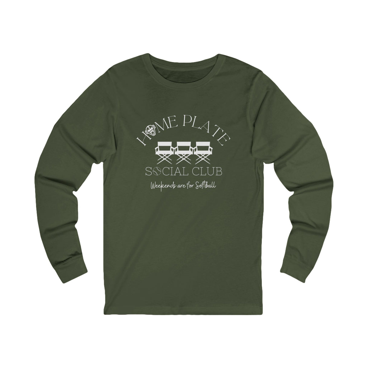 Home Plate Social Club Softball Unisex Jersey Long Sleeve Tee - Military Green