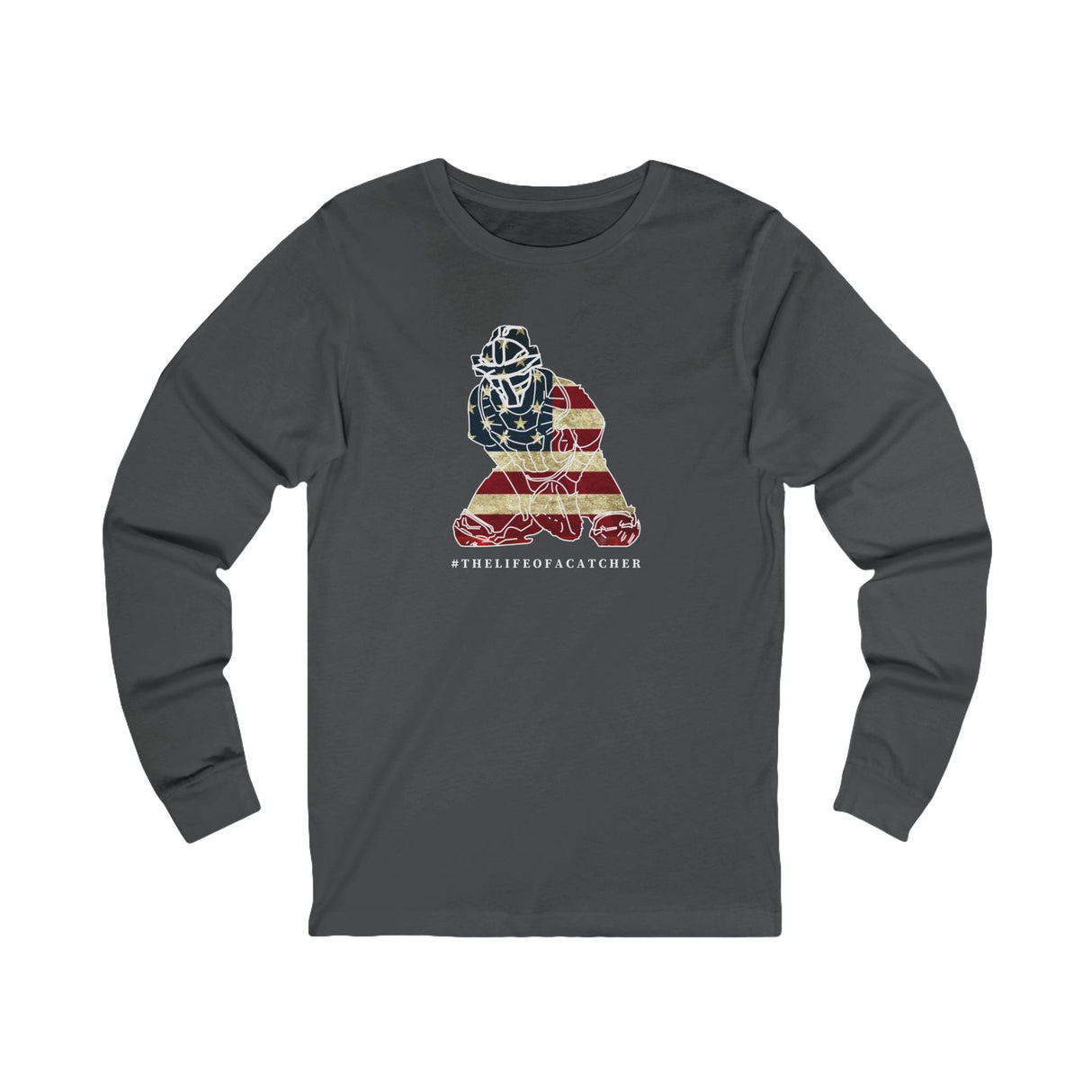 American Flag Catcher Unisex Jersey Long Sleeve Tee - Sport Grey