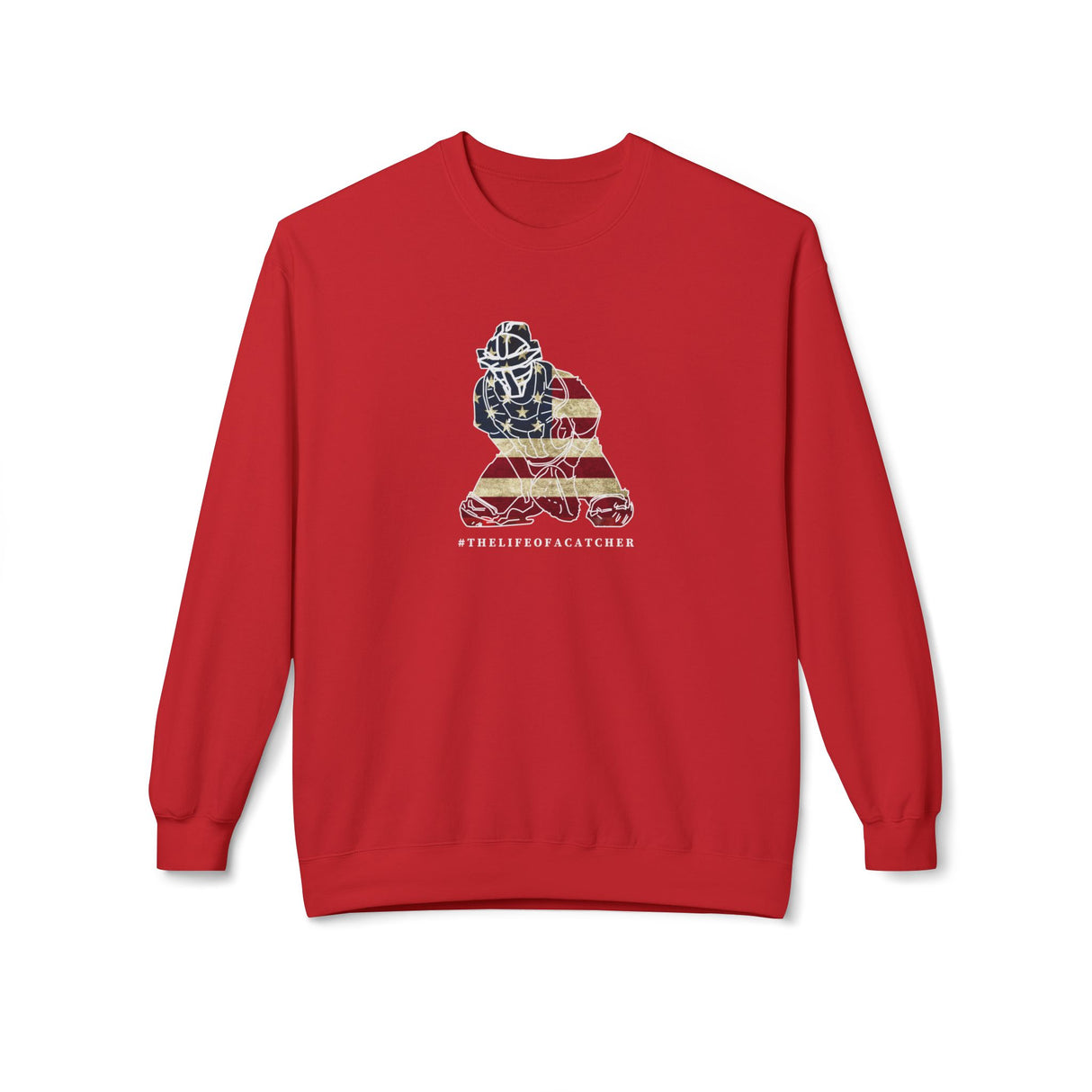 American Flag Catcher Unisex Sweatshirt - Red