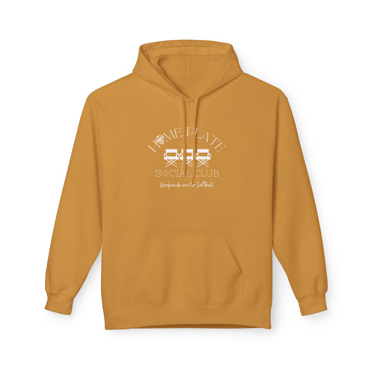 Home Plate Social Club Softball Unisex Hoodie - Mustard Front