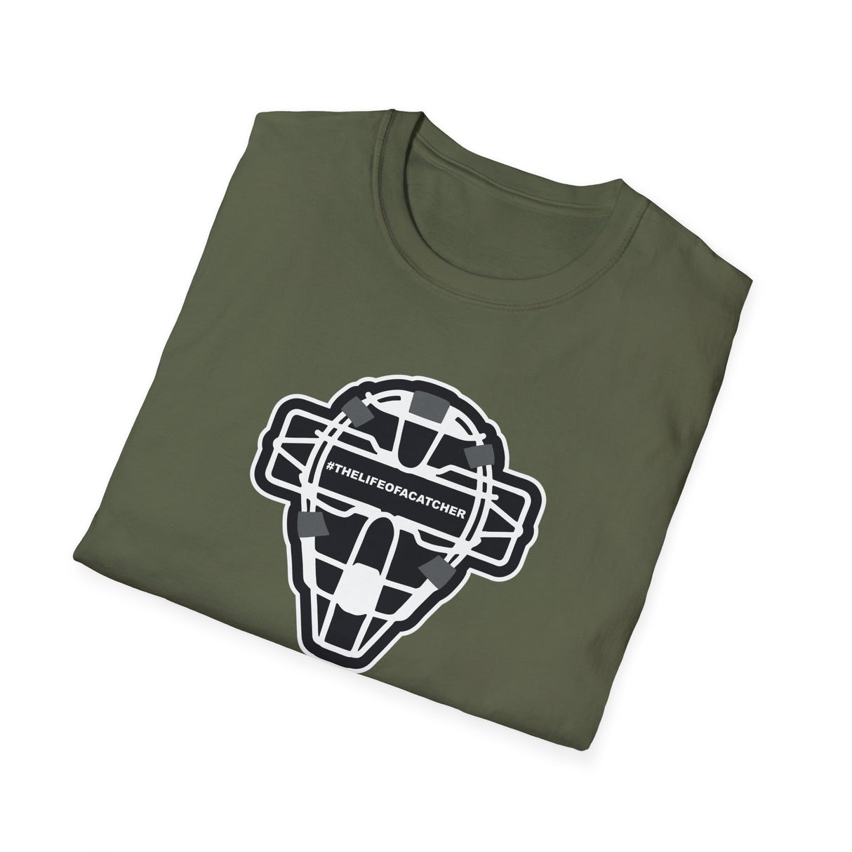 The Catching Guy Logo Mask Unisex T-Shirt - Military Green Folded