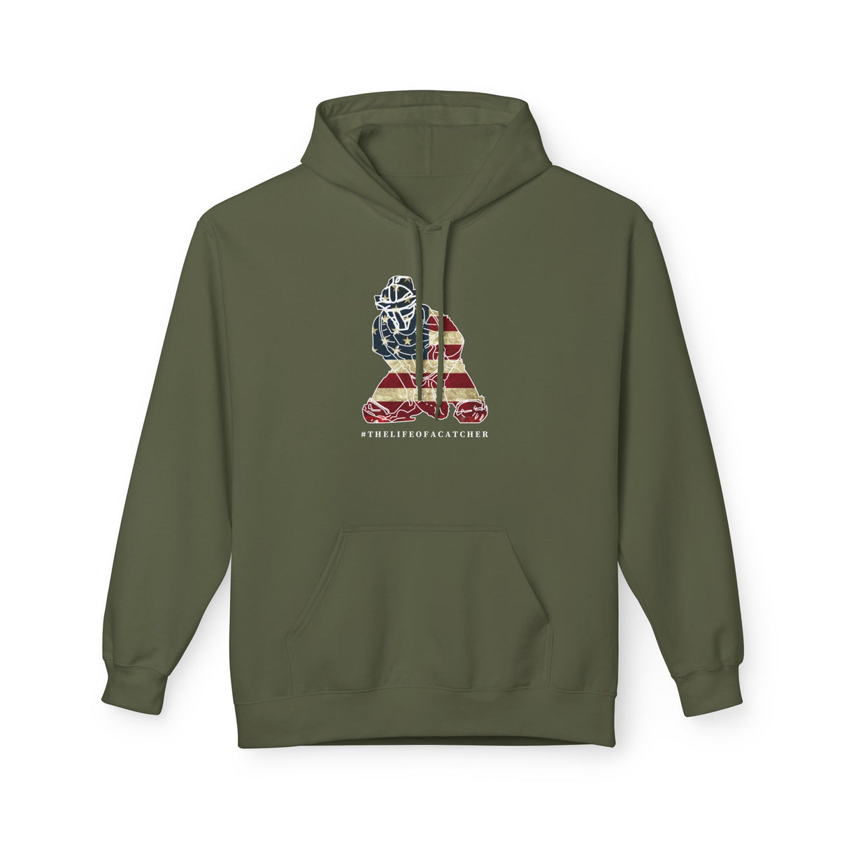 American Flag Catcher Unisex Hoodie - Military Green