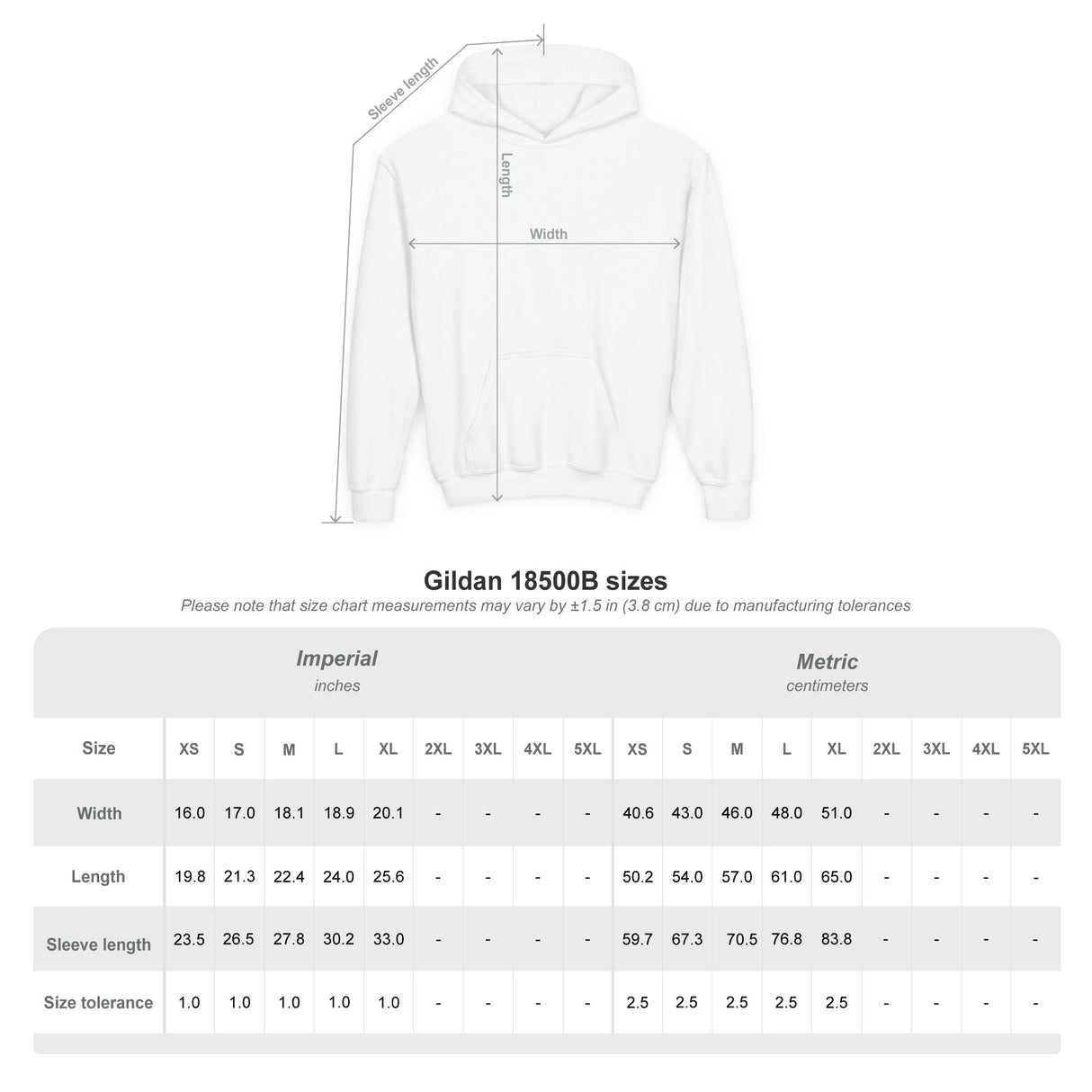 Mitt Magic Youth Hoodie Size Chart