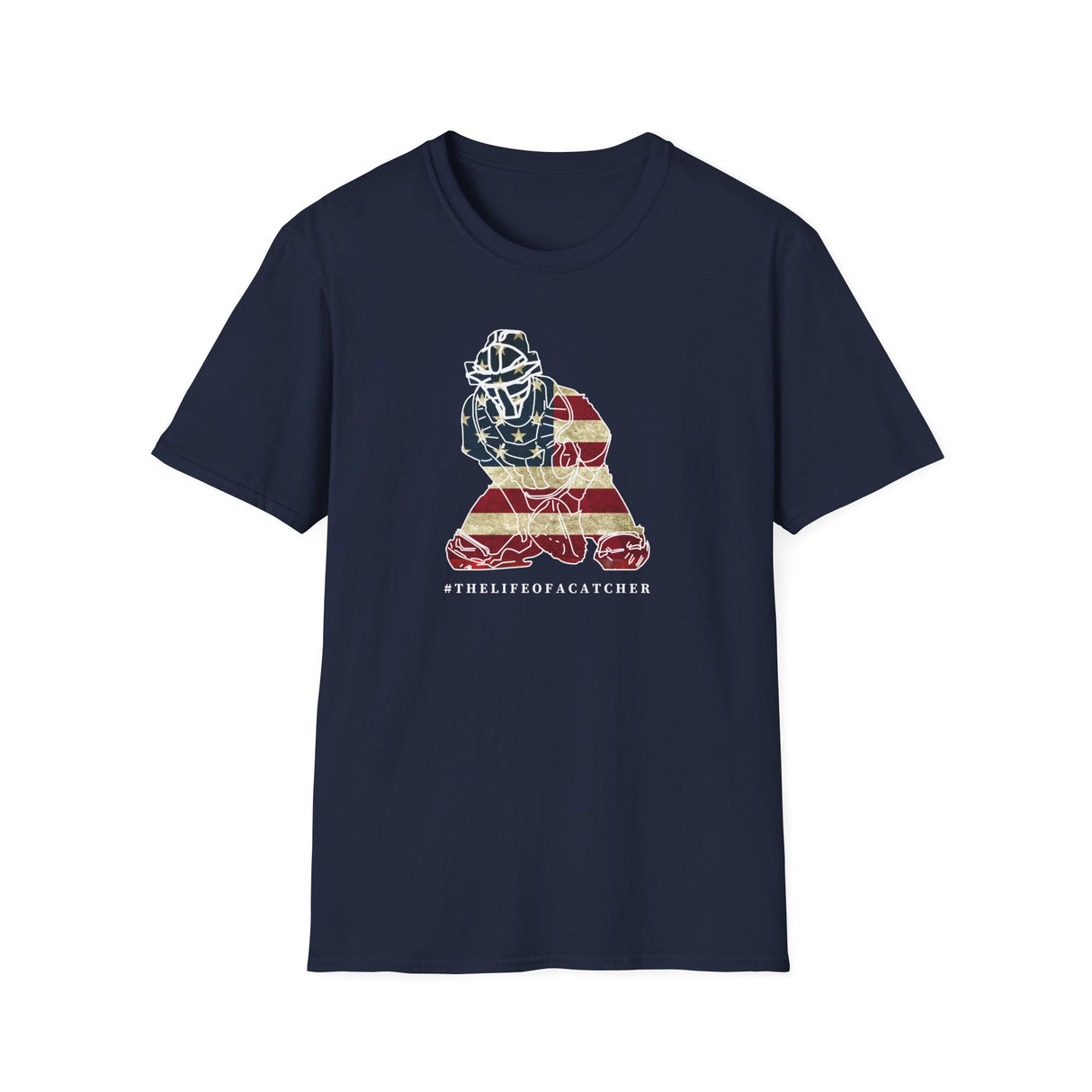 American Flag Catcher Unisex T-Shirt - Navy