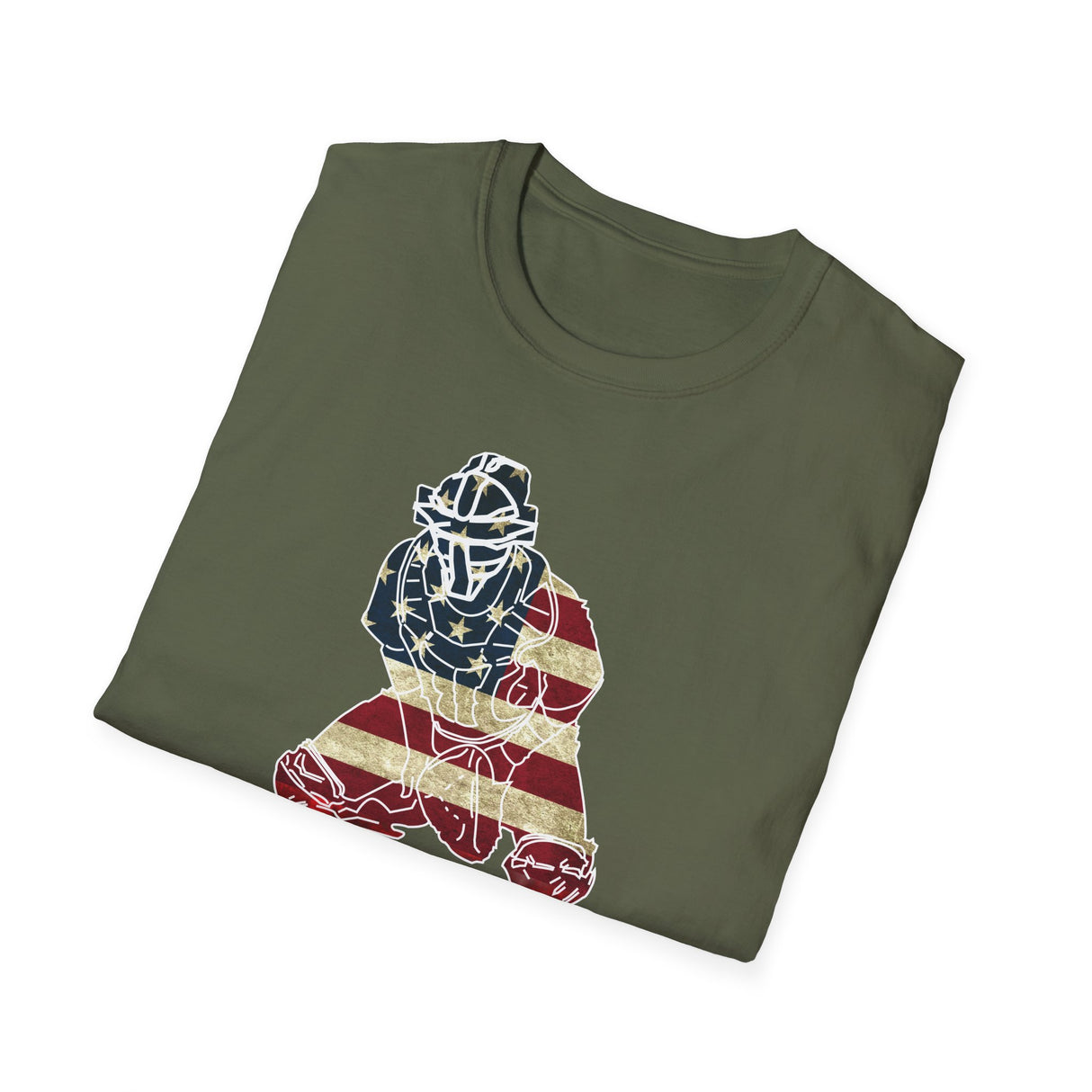 American Flag Catcher Unisex T-Shirt - Military Green Folded