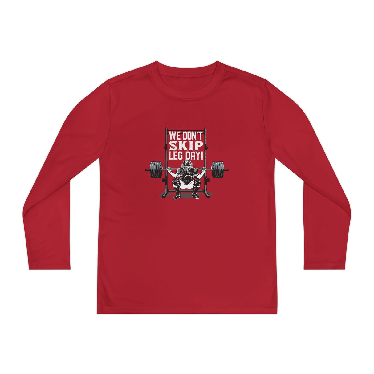 We Don't Skip Leg Day Youth Long Sleeve T-Shirt - Red