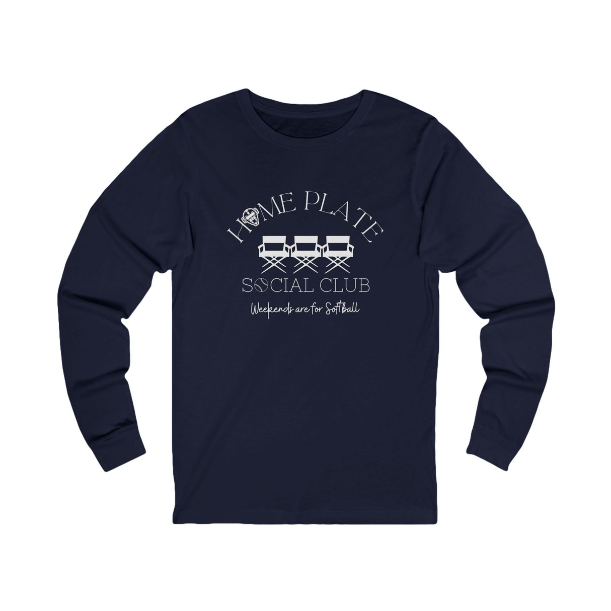Home Plate Social Club Softball Unisex Jersey Long Sleeve Tee  - Navy