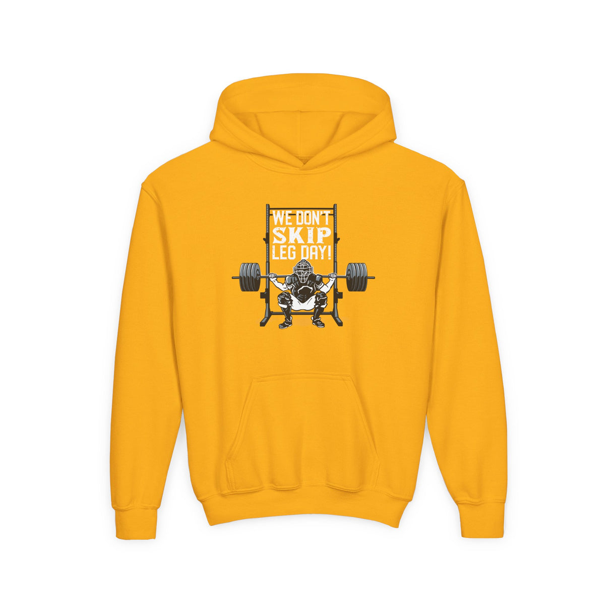 We Don't Skip Leg Day Youth Hoodie Gold