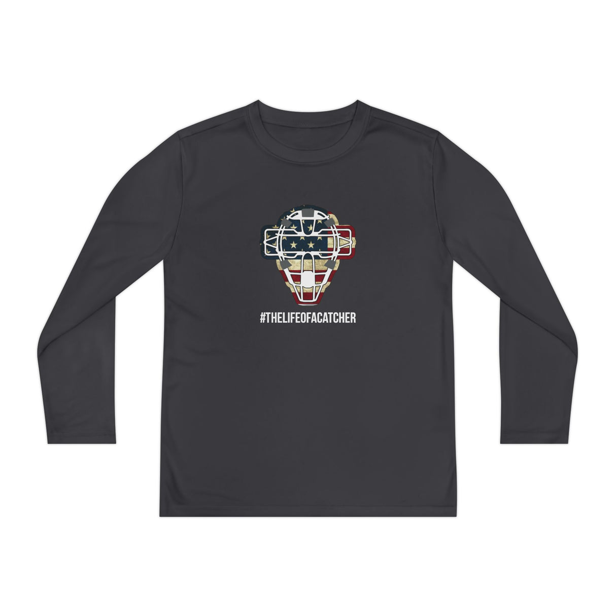 American Flag Mask Youth Long Sleeve T-Shirt - Charcoal Grey