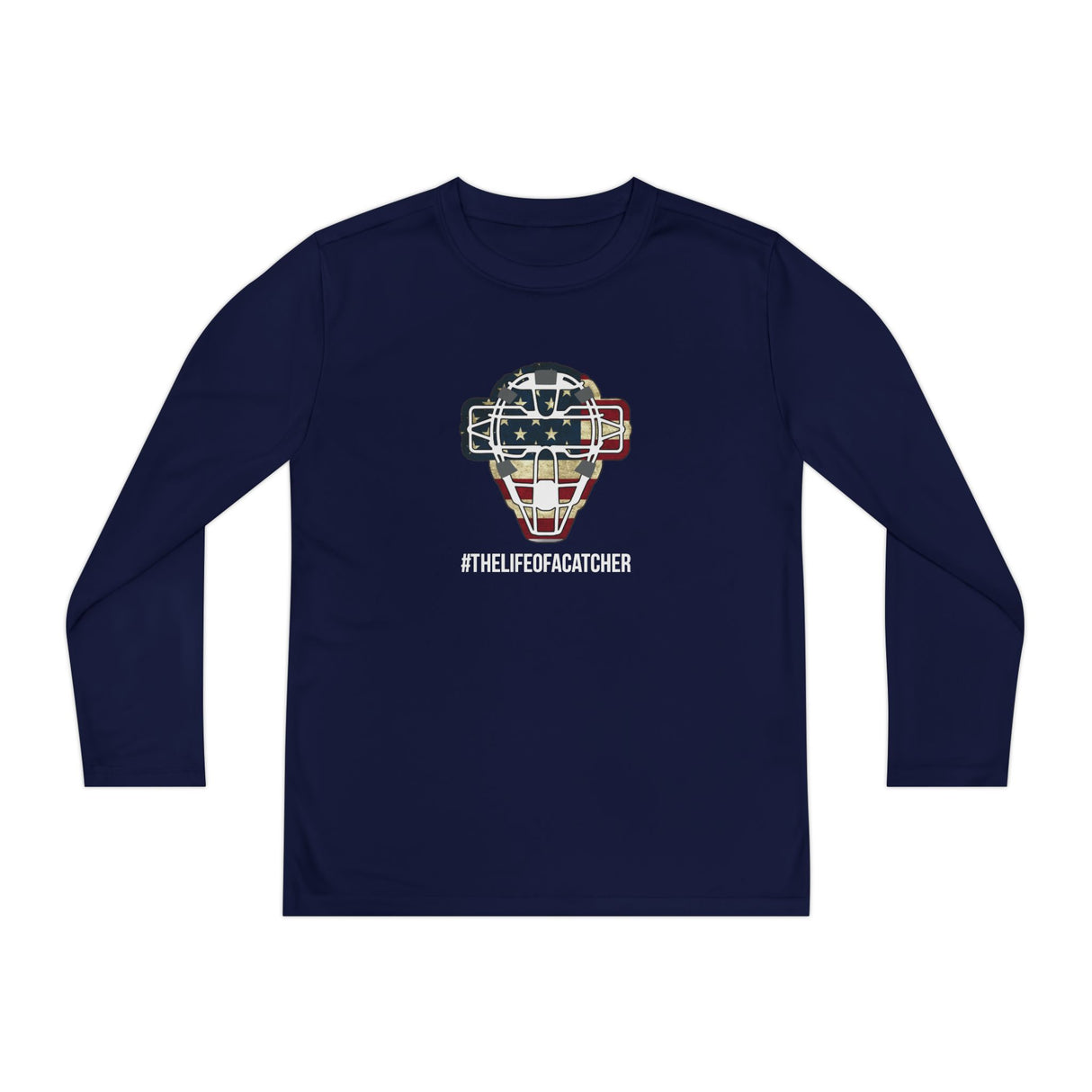 American Flag Mask Youth Long Sleeve T-Shirt - Navy
