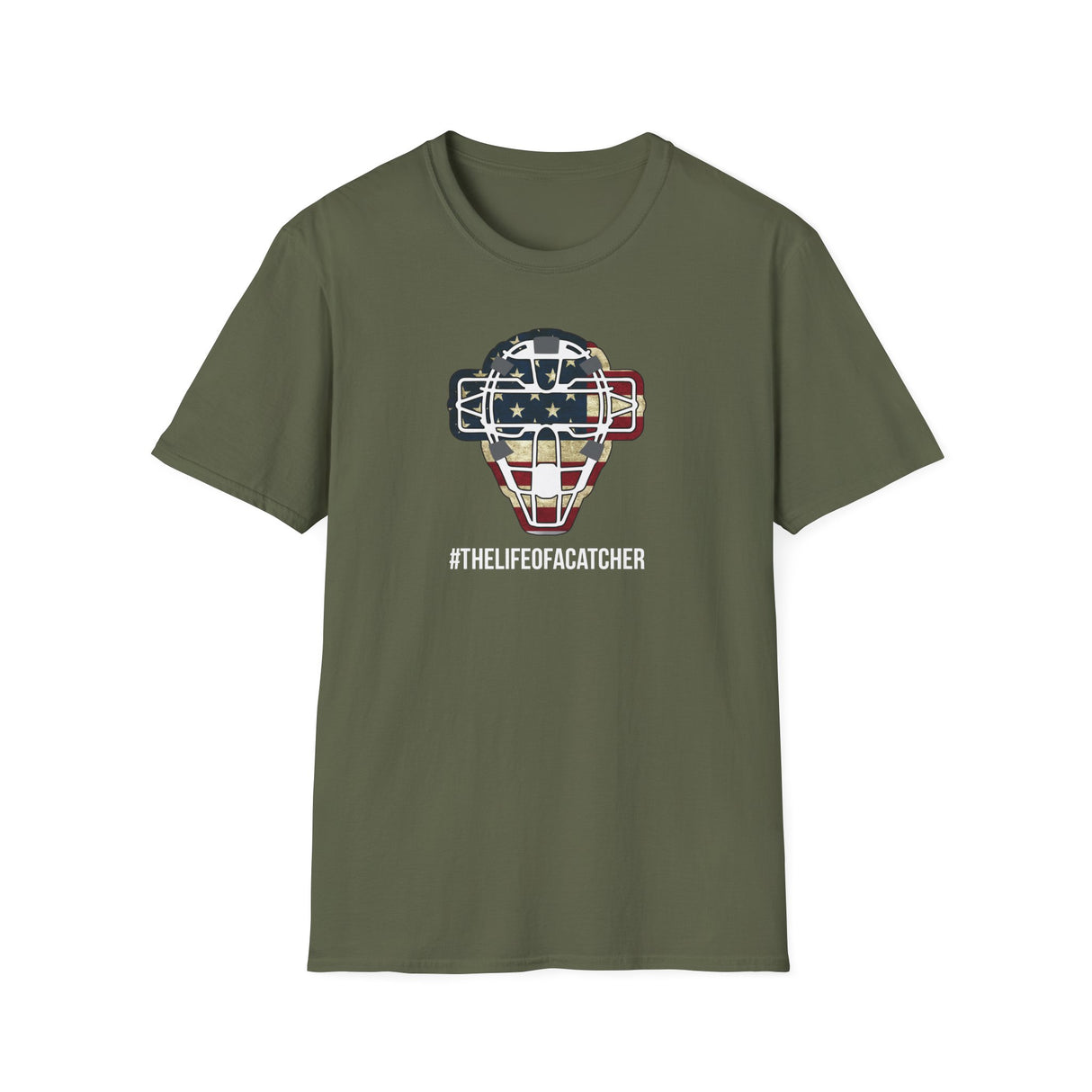 American Flag Mask Unisex T-Shirt - Military Green
