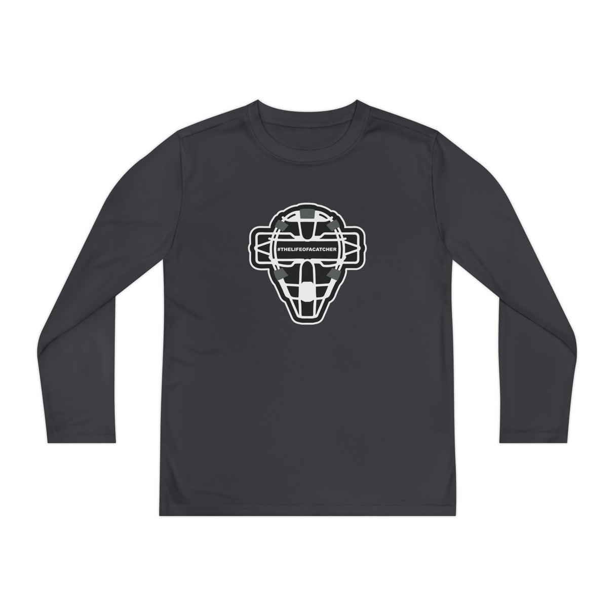 The Catching Guy Logo Mask Youth Long Sleeve T-Shirt - Charcoal