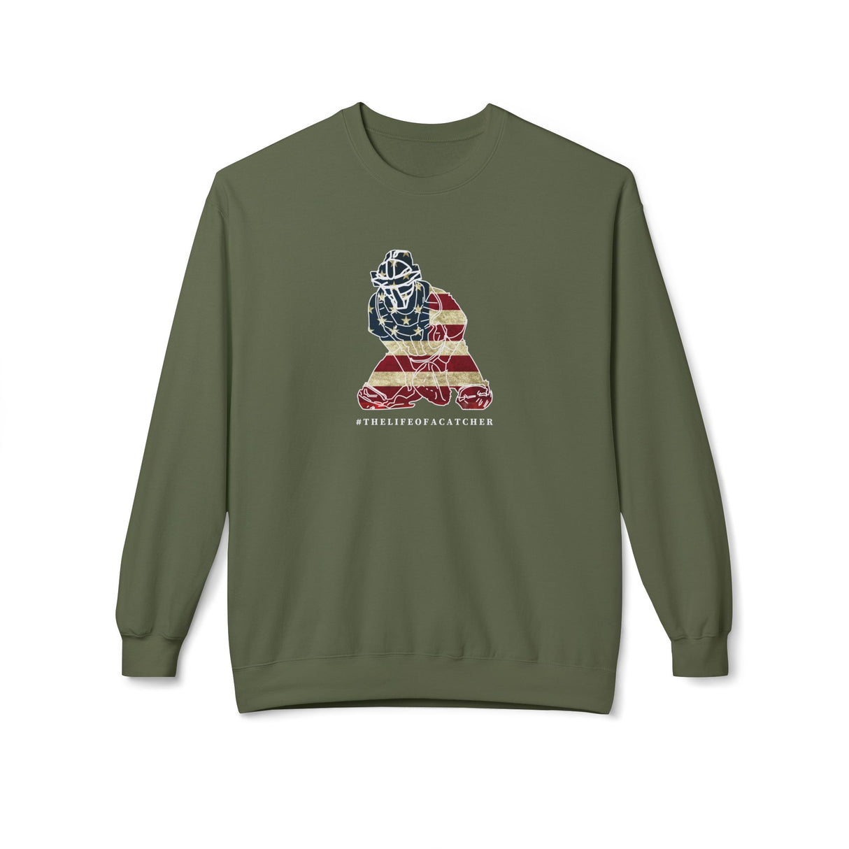 American Flag Catcher Unisex Sweatshirt - Military Green