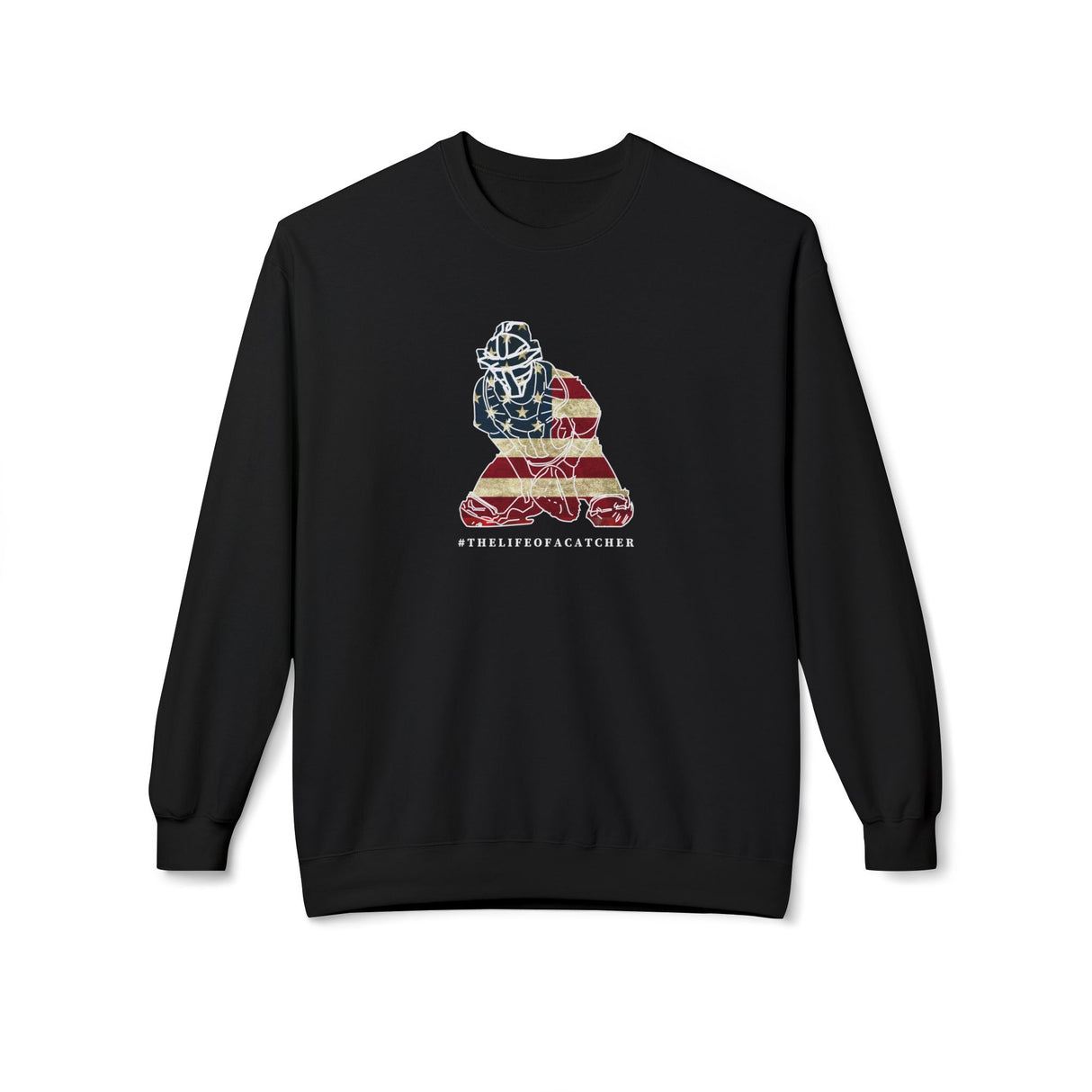 American Flag Catcher Unisex Sweatshirt - Black Front