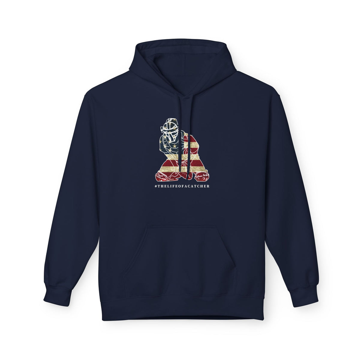 American Flag Catcher Unisex Hoodie - Navy Front
