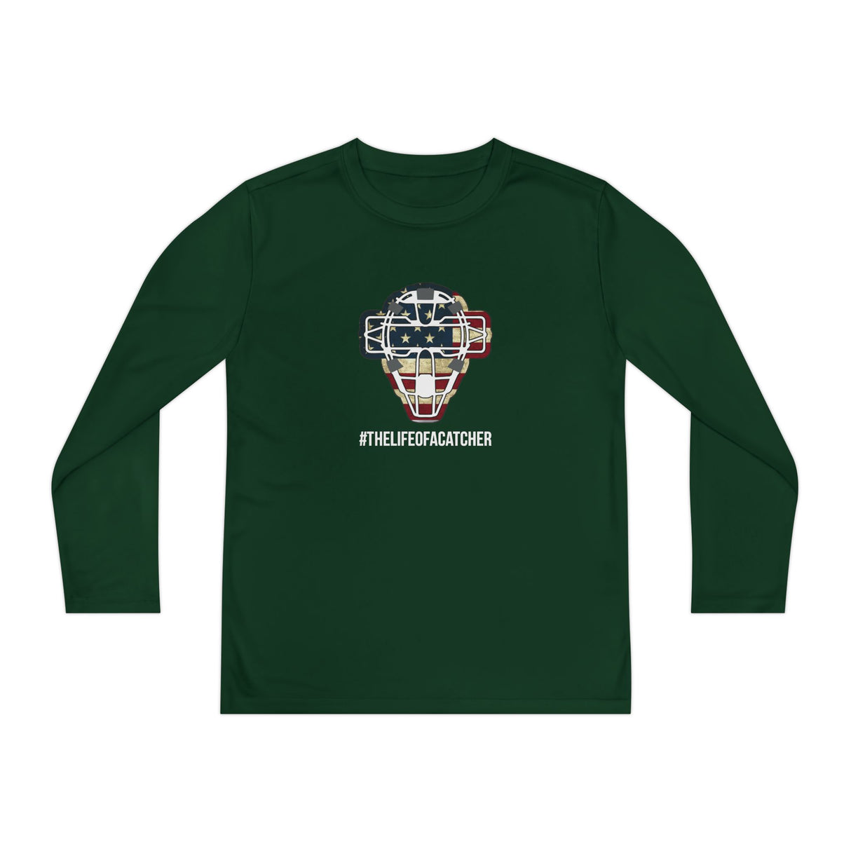 American Flag Mask Youth Long Sleeve T-Shirt - Military Green