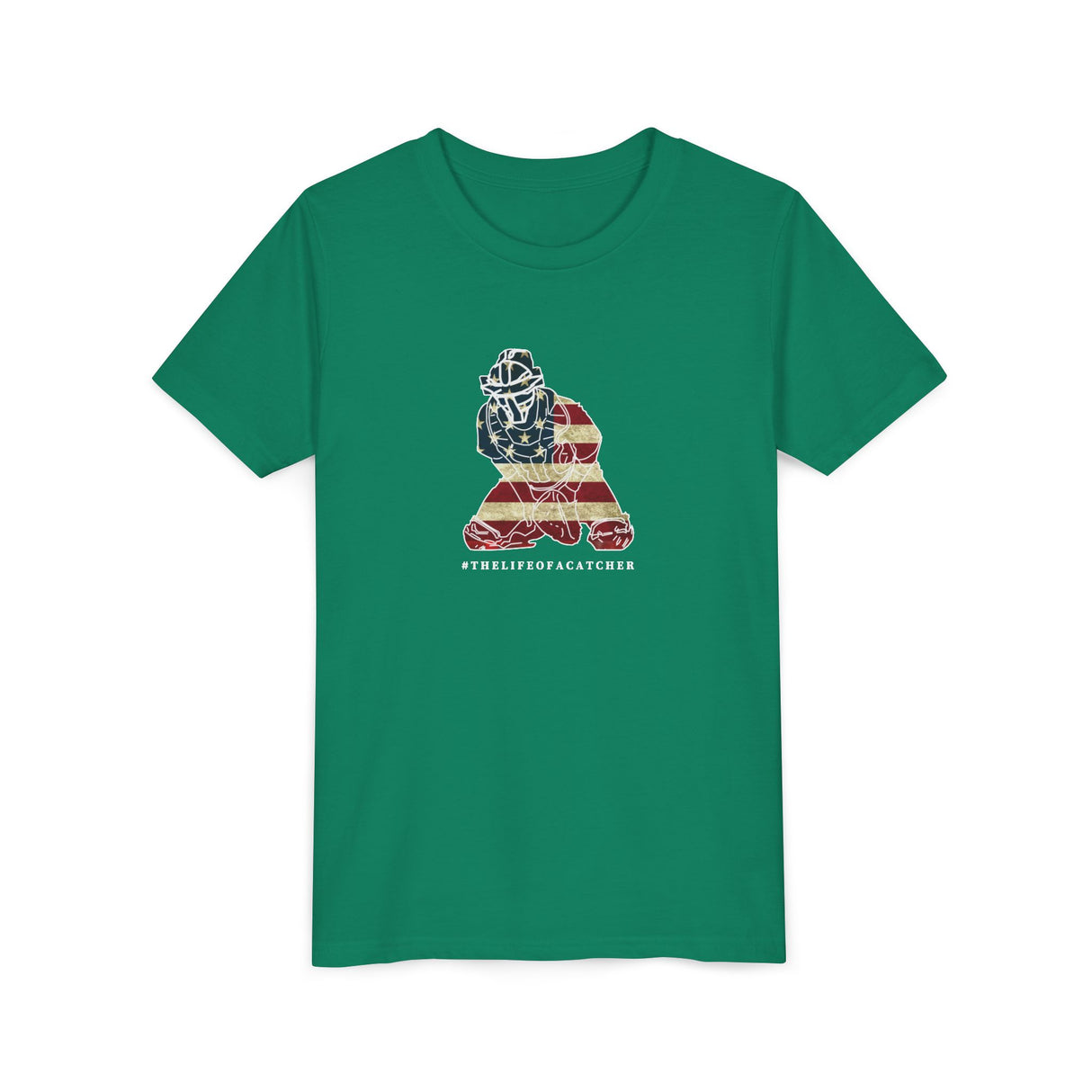 American Flag Catcher Youth T-Shirt - Green