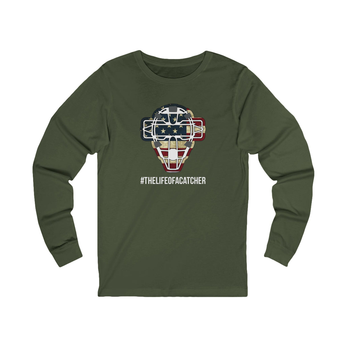 American Flag Mask Unisex Jersey Long Sleeve Tee - Military Green Front