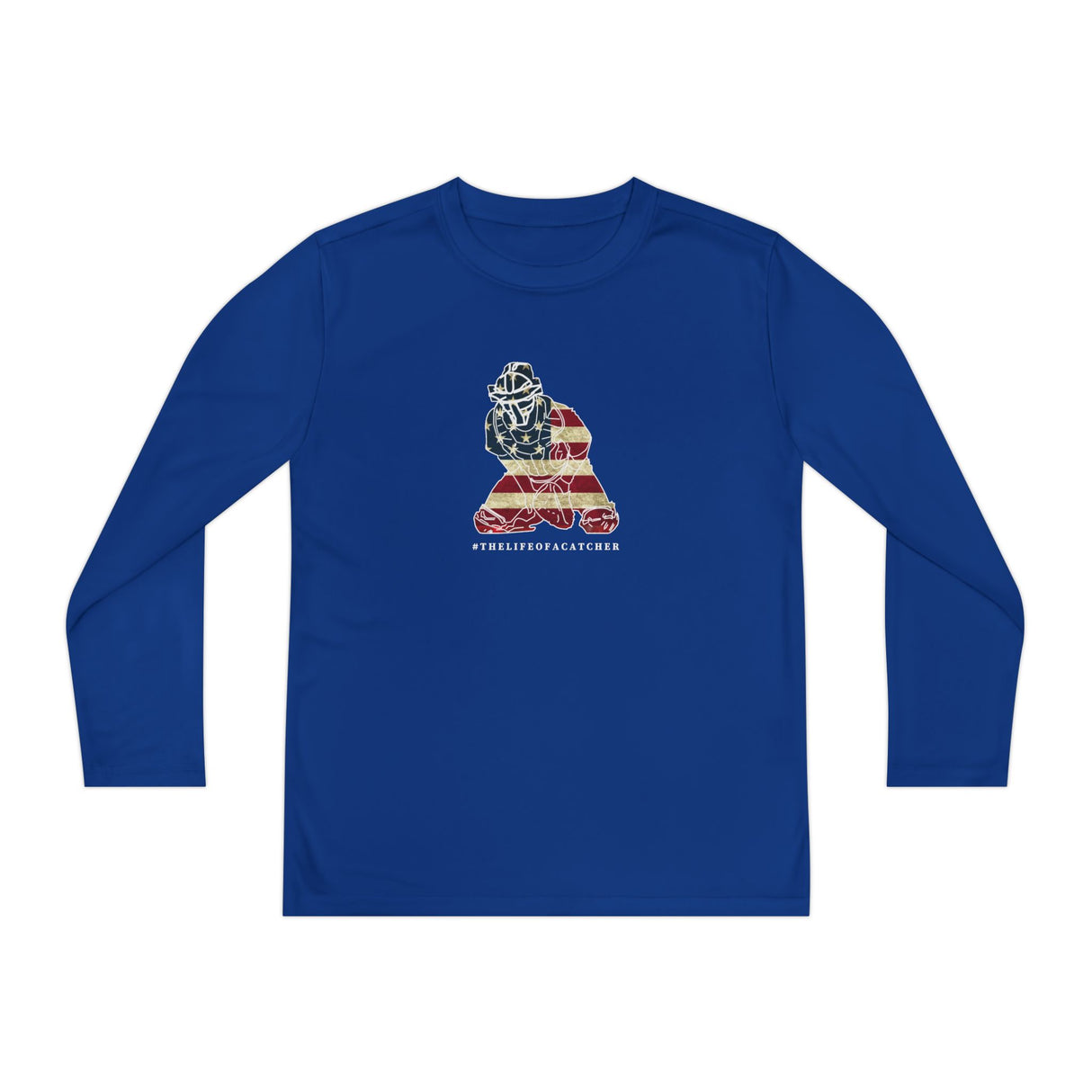 American Flag Catcher Youth Long Sleeve T-Shirt - Royal