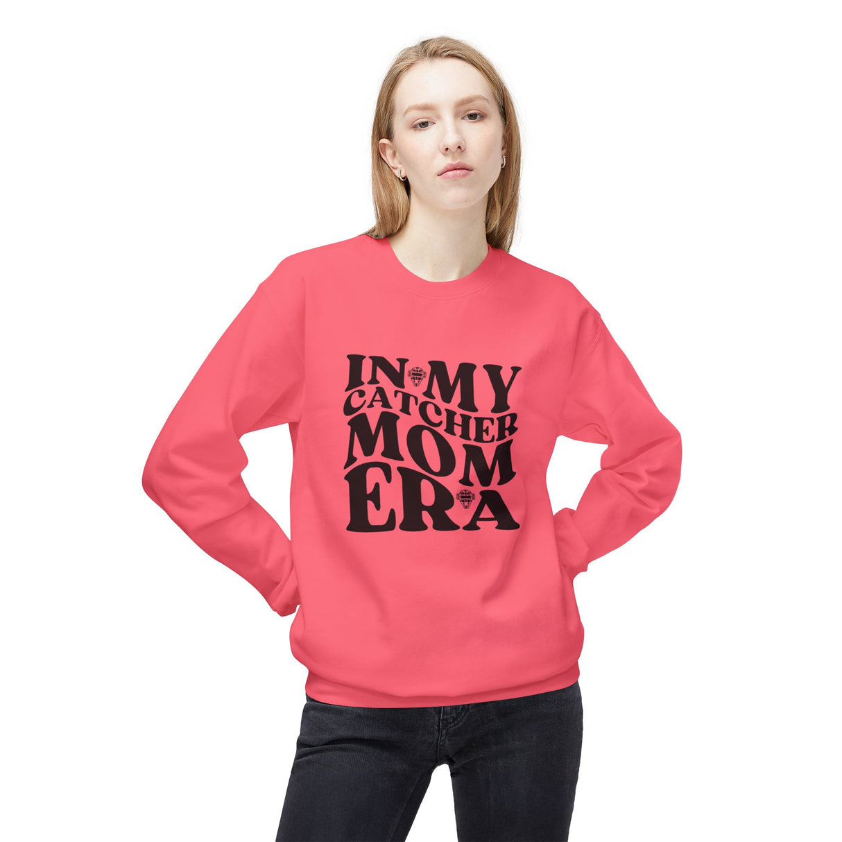 In My Catcher Mom Era Unisex Sweatshirt - Pink Lemonade Full