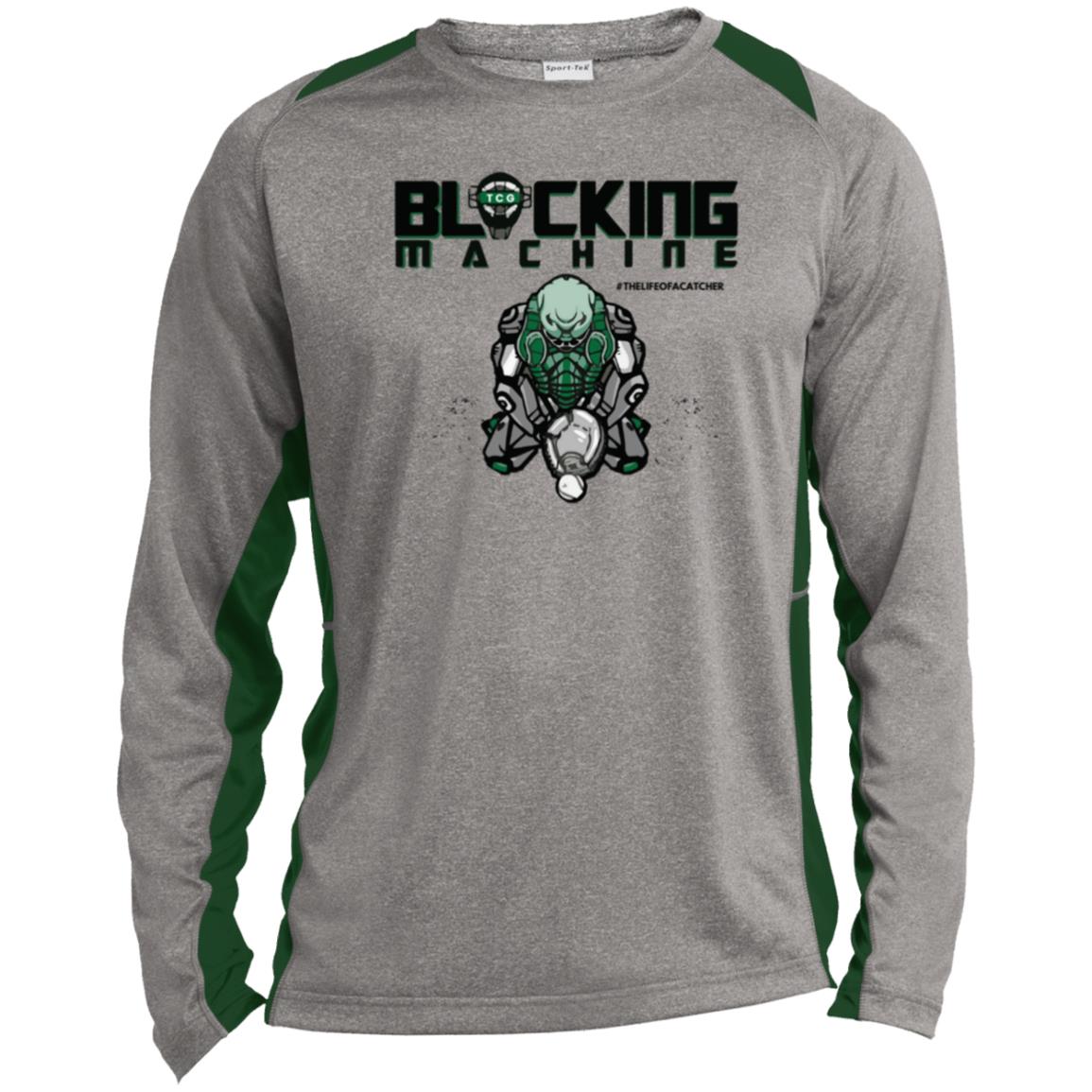 Unisex Colorblock Performance Long Sleeve T-Shirt - Vintage Heather/Forest Green