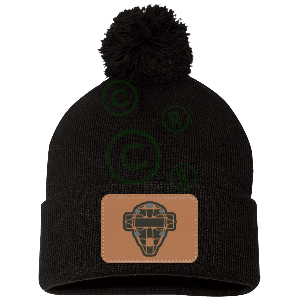 The Catching Guy Logo Baseball Catching Mask Pom Pom Knit Beanie Cap black