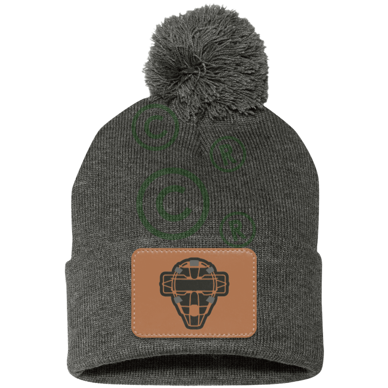 The Catching Guy Logo Baseball Catching Mask Pom Pom Knit Beanie Cap dark grey