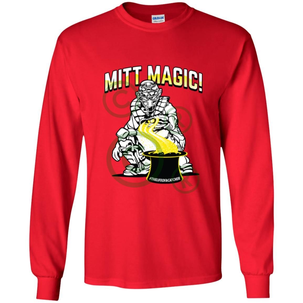 The Catching Guy Mitt Magic Youth Long Sleeve Tee red
