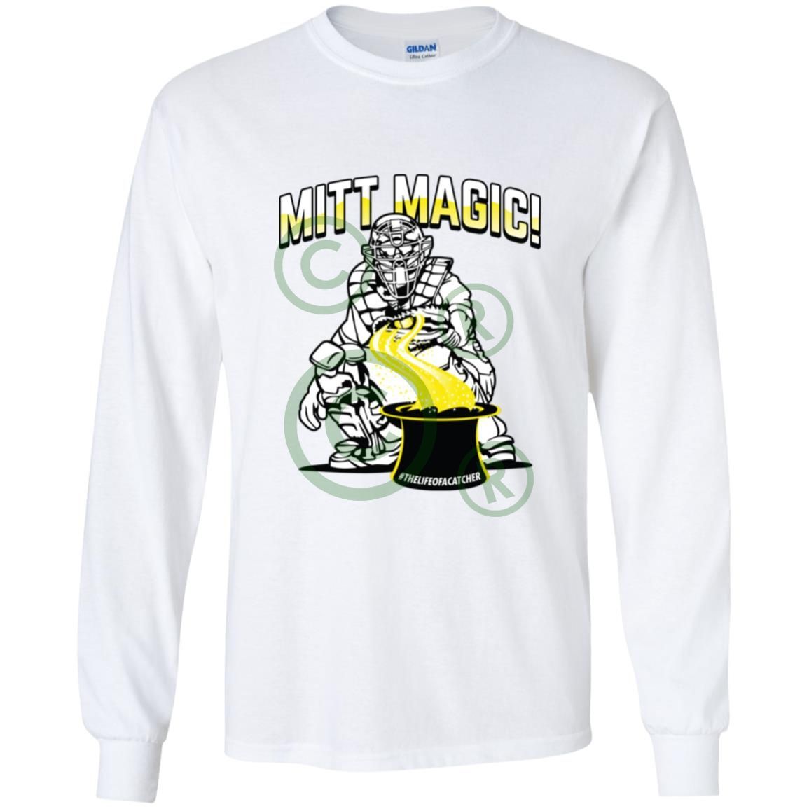 The Catching Guy Mitt Magic Youth Long Sleeve Tee white