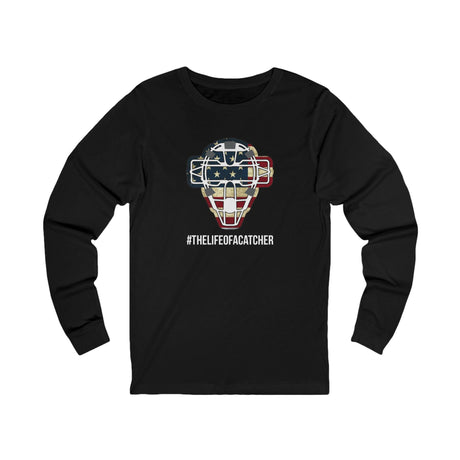 American Flag Mask Unisex Jersey Long Sleeve Tee - Black