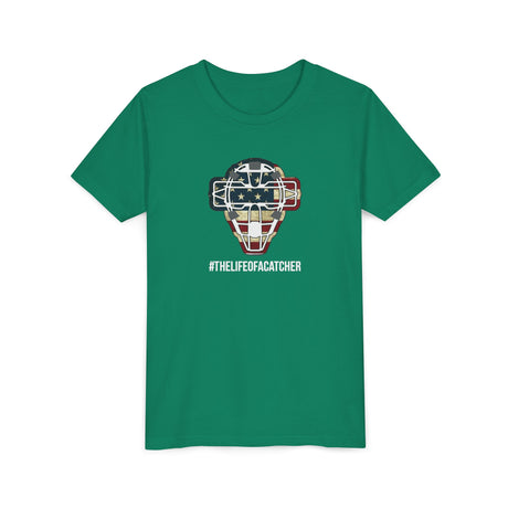 American Flag Mask Youth T-Shirt - green