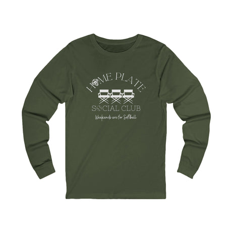 Home Plate Social Club Softball Unisex Jersey Long Sleeve Tee - Military Green