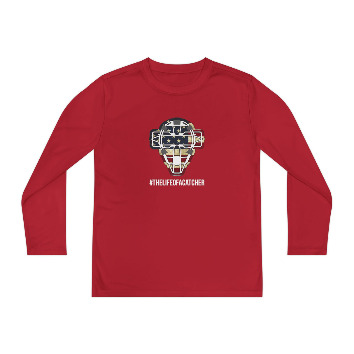 American Flag Mask Youth Long Sleeve T-Shirt - Red