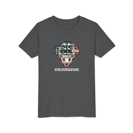 American Flag Mask Youth T-Shirt - Charcoal