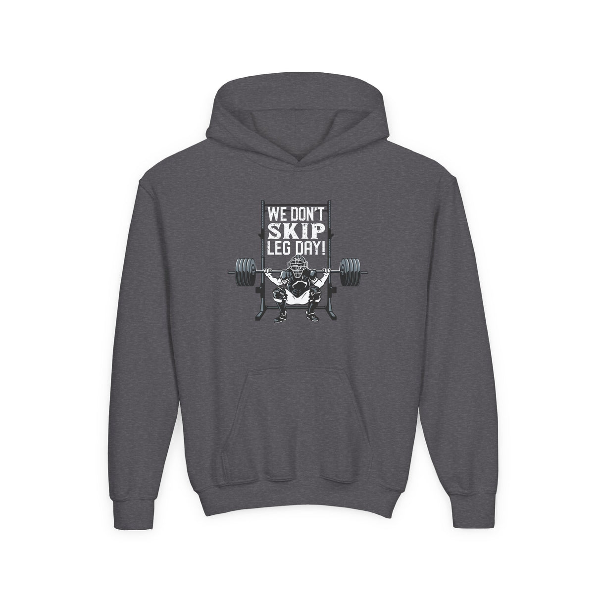 We Don't Skip Leg Day Youth Hoodie Heather Grey