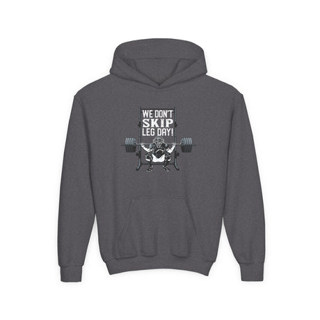 We Don't Skip Leg Day Youth Hoodie Heather Grey