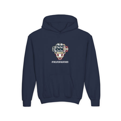 american flag catching mask hoodie navy