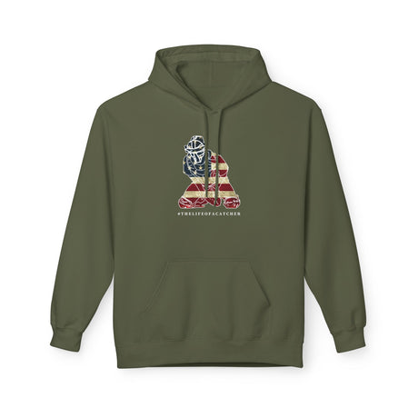 American Flag Catcher Unisex Hoodie - Military Green