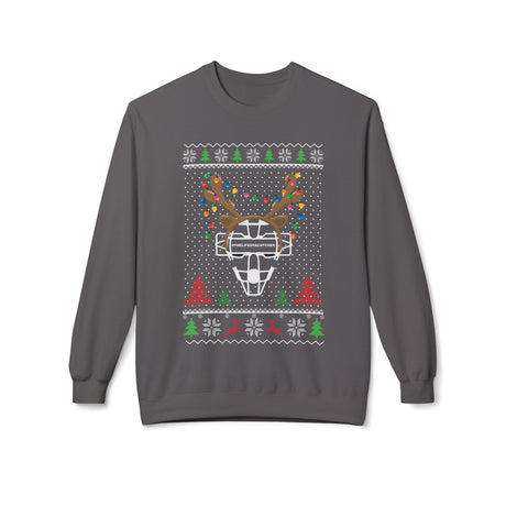 Ugly Christmas Sweater Catcher's Mask Reindeer Unisex Sweatshirt - Charcoal