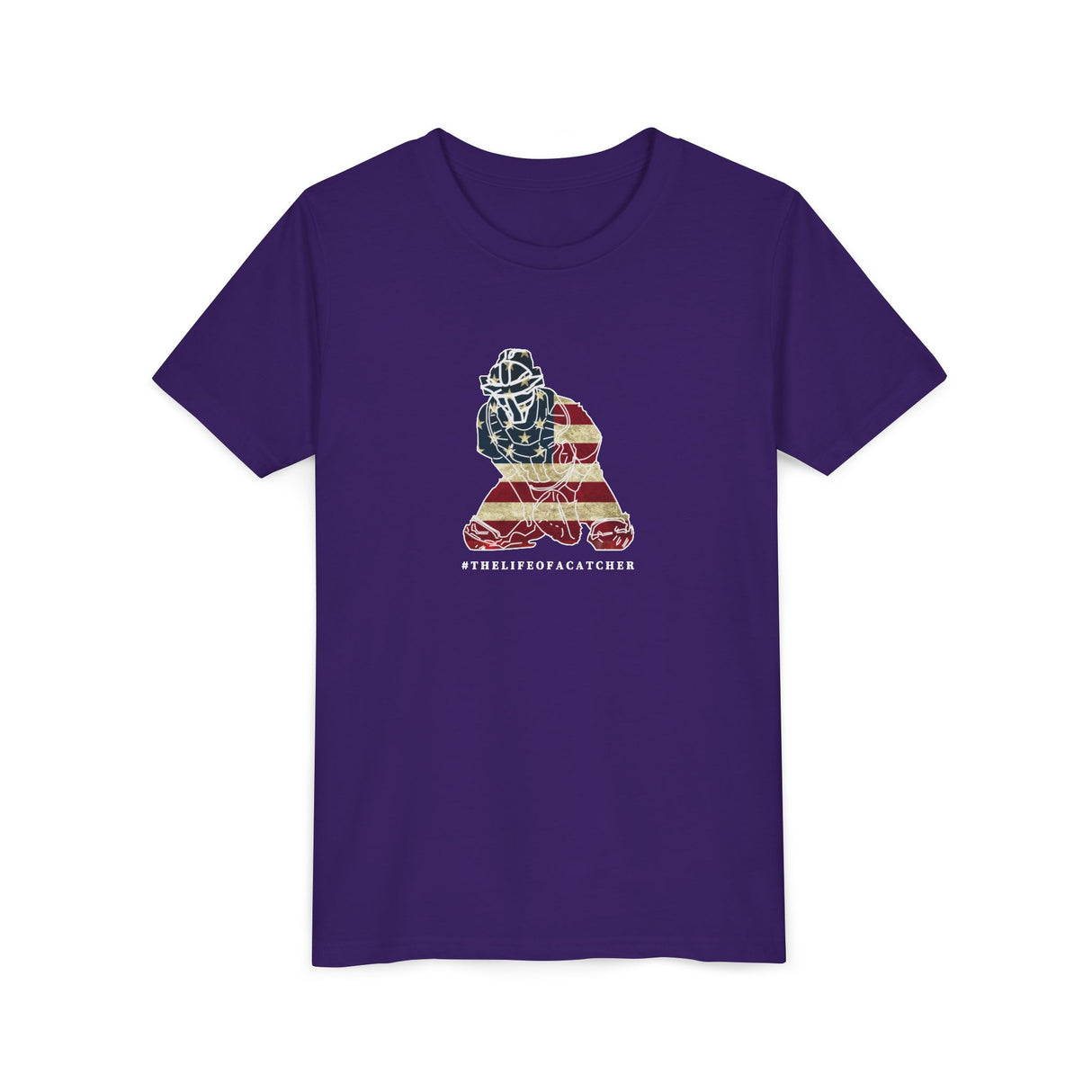 American Flag Catcher Youth T-Shirt - Purple