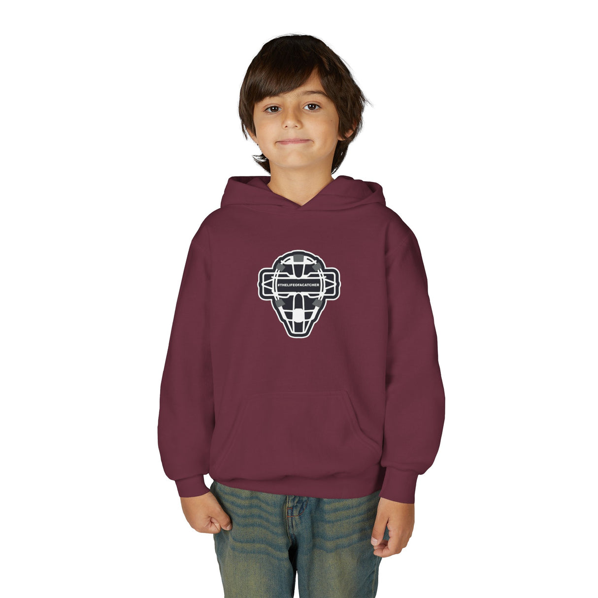 The Catching Guy Logo Mask Youth Hoodie maroon