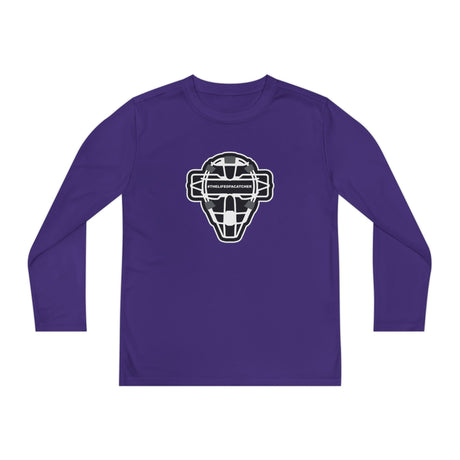 The Catching Guy Logo Mask Youth Long Sleeve T-Shirt - Purple Front