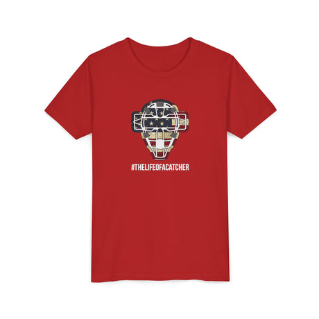 American Flag Mask Youth T-Shirt - Red Front