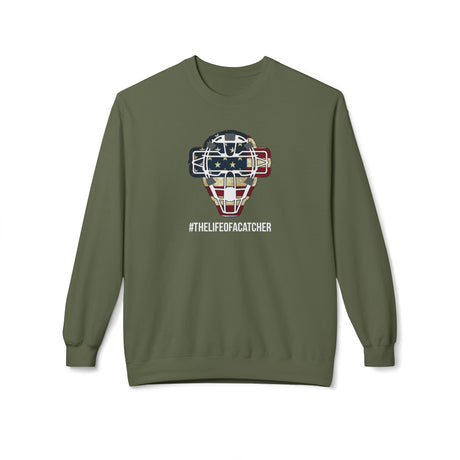 American Flag Mask Unisex Sweatshirt - Military Green