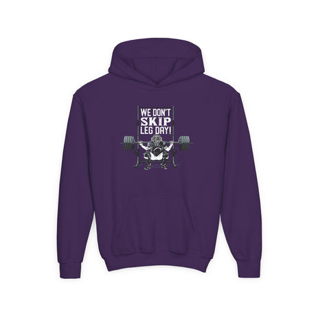 We Don't Skip Leg Day Youth Hoodie Purple